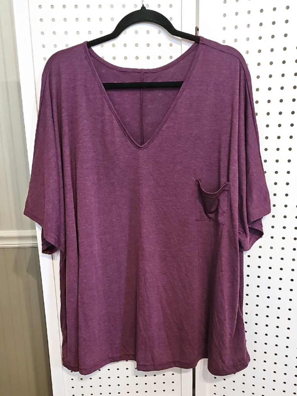 Plus Size Shein 4X Plum V-Neck Oversized Dolman Pocket Short Sleeve T-Shirt